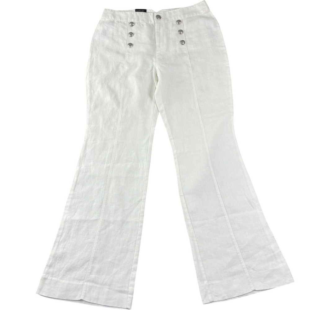 INC International Concepts Flare Leg Pant Size 10 White Linen Sailor Mariner NEW